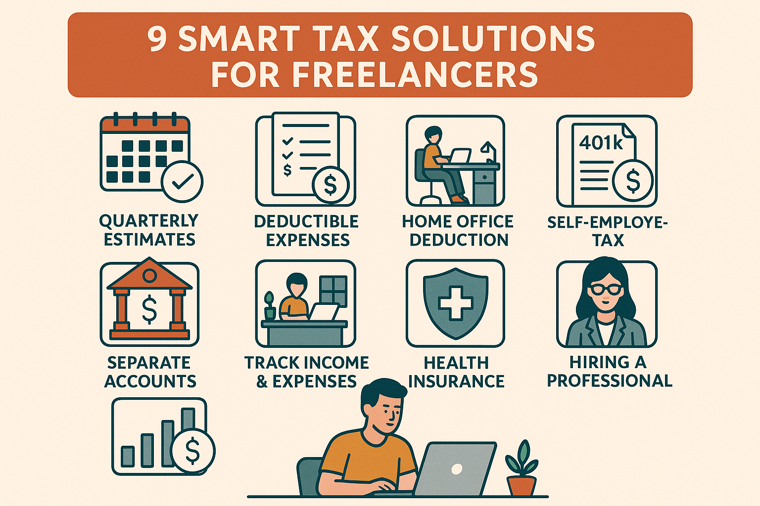 9 Smart Tax Solutions for Freelancers: Quarterly Estimates, Deductible Expenses & Retirement Options