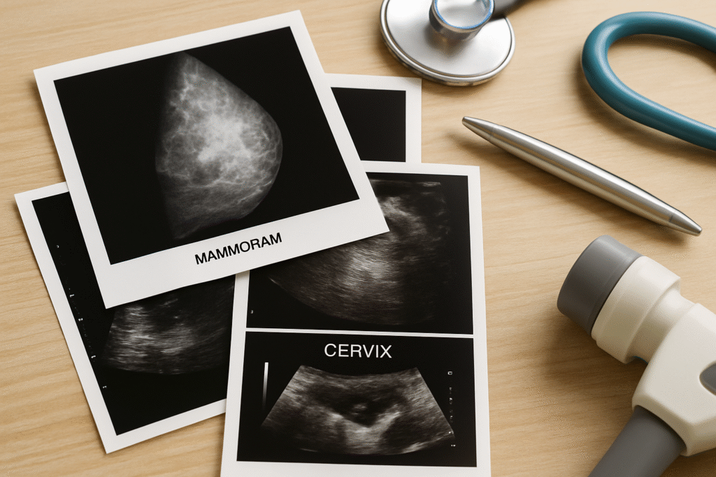 Breast Screening (Women 50–71)
− Mammography every 3 years; 8.5 cancers detected per 1,000 women screened in 2023–24 (NHS England Digital).

Cervical Screening (Aged 25–64)
− Cytology or HPV biennial/co-testing; coverage ~70%—below the 80% target (The Guardian).

Bowel Cancer (Aged 56–74)
− FIT every 2 years; 46.3% attended diagnostic tests within 14 days of referral in 2023–24 (GOV.UK).

Abdominal Aortic Aneurysm (Men 65)

Diabetic Eye Screening (Diabetics)