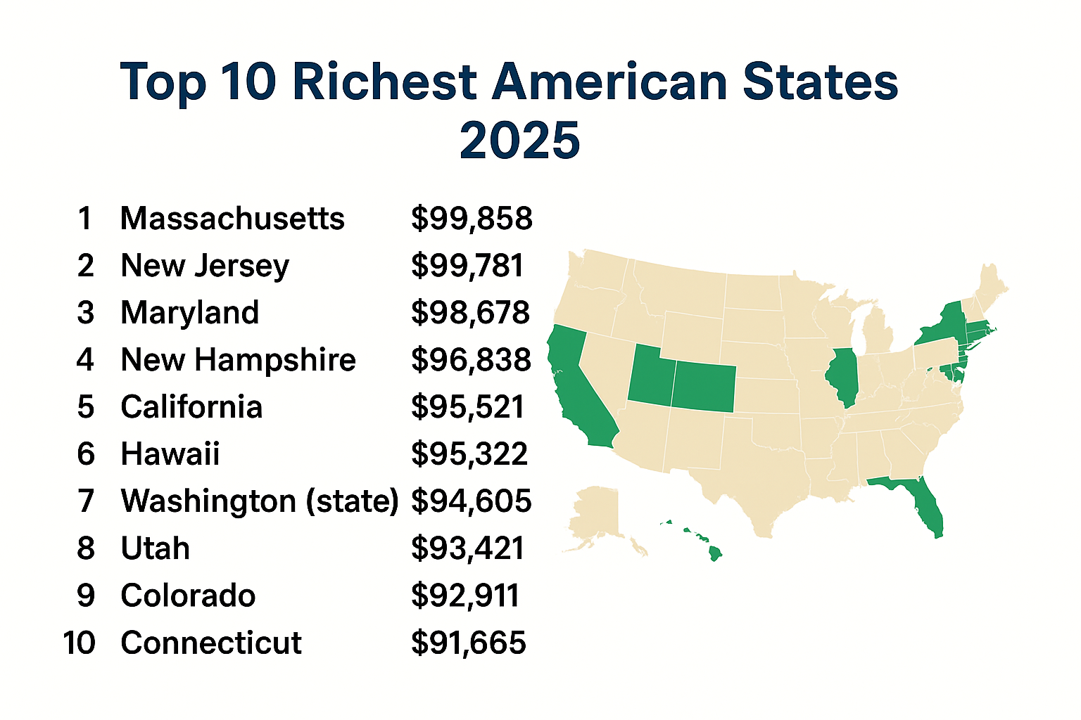 Top 10 Richest American States 2025 