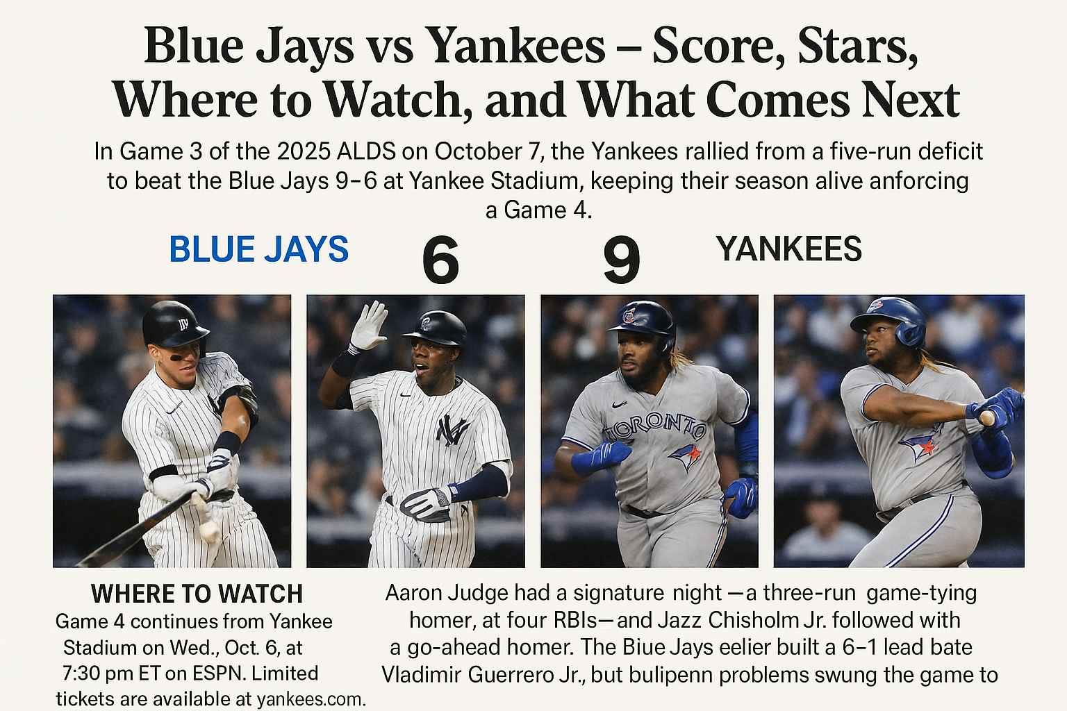 11 Must-Know Facts About Blue Jays vs Yankees — Score, Stars, Where to Watch, and What Comes Next