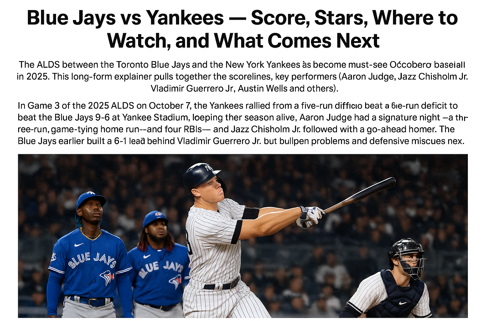 11 Must-Know Facts About Blue Jays vs Yankees — Score, Stars, Where to Watch, and What Comes Next