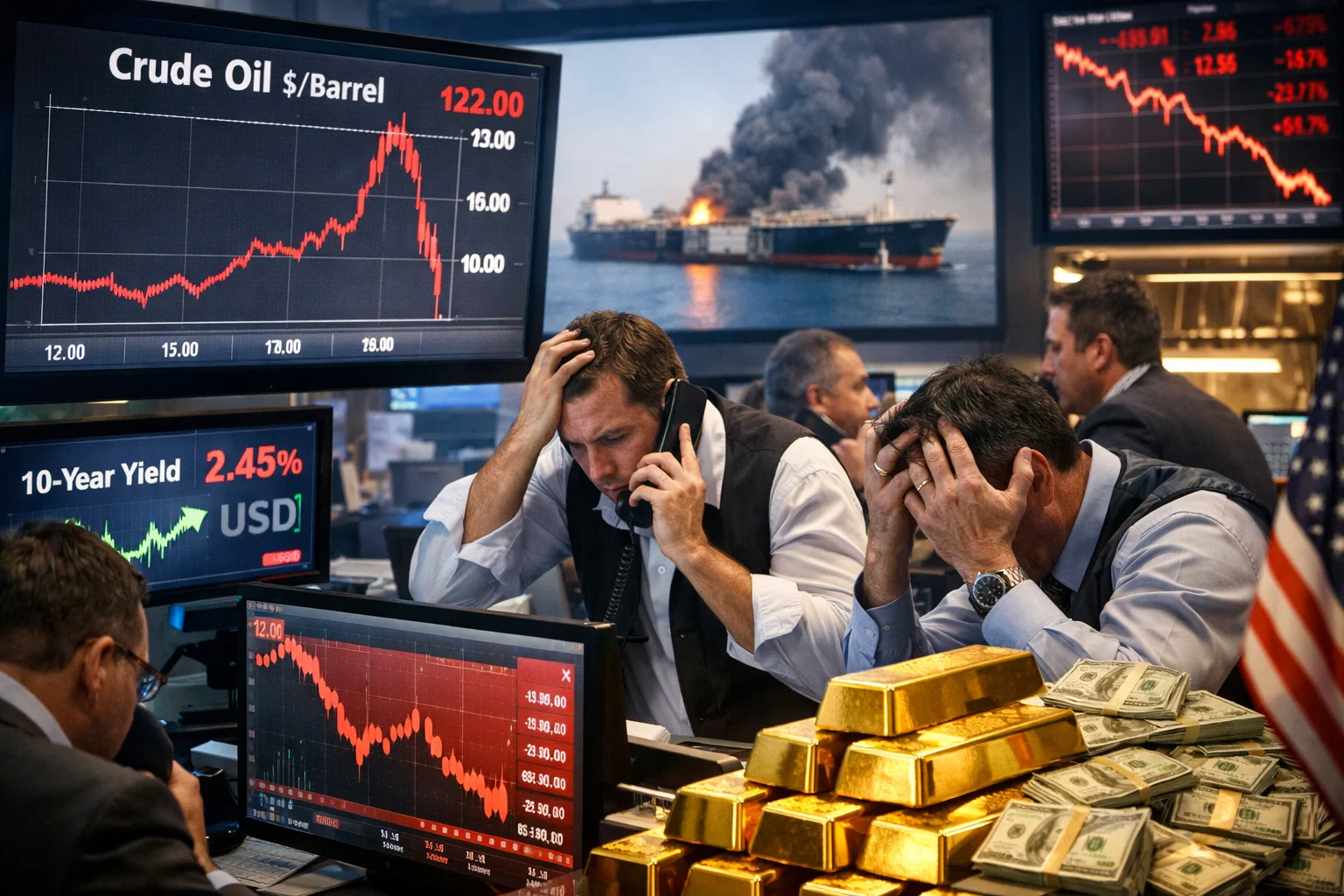 Gold falls amid market volatility as oil spikes toward $120