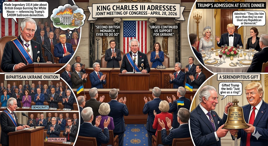 "Just Give Us a Ring": King Charles Delivers a Historic Congress Speech, Burns Trump's Ballroom With One Line, and Gifts Him a WWII Submarine Bell at the Most Glittering State Dinner in Decades