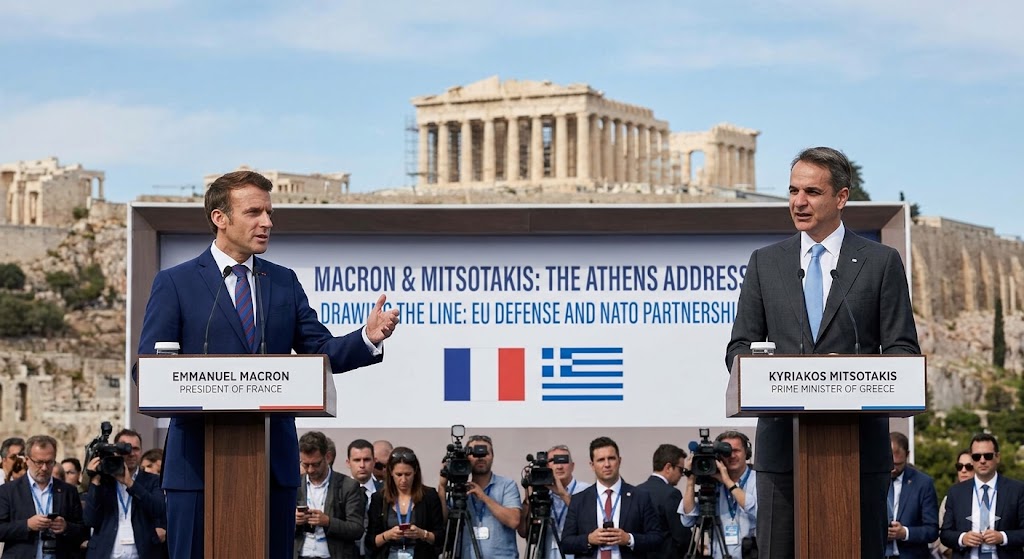 "Not Against Anyone, Not an Alternative to Anything": Macron and Mitsotakis Draw the Line Between EU Defense and NATO in Athens