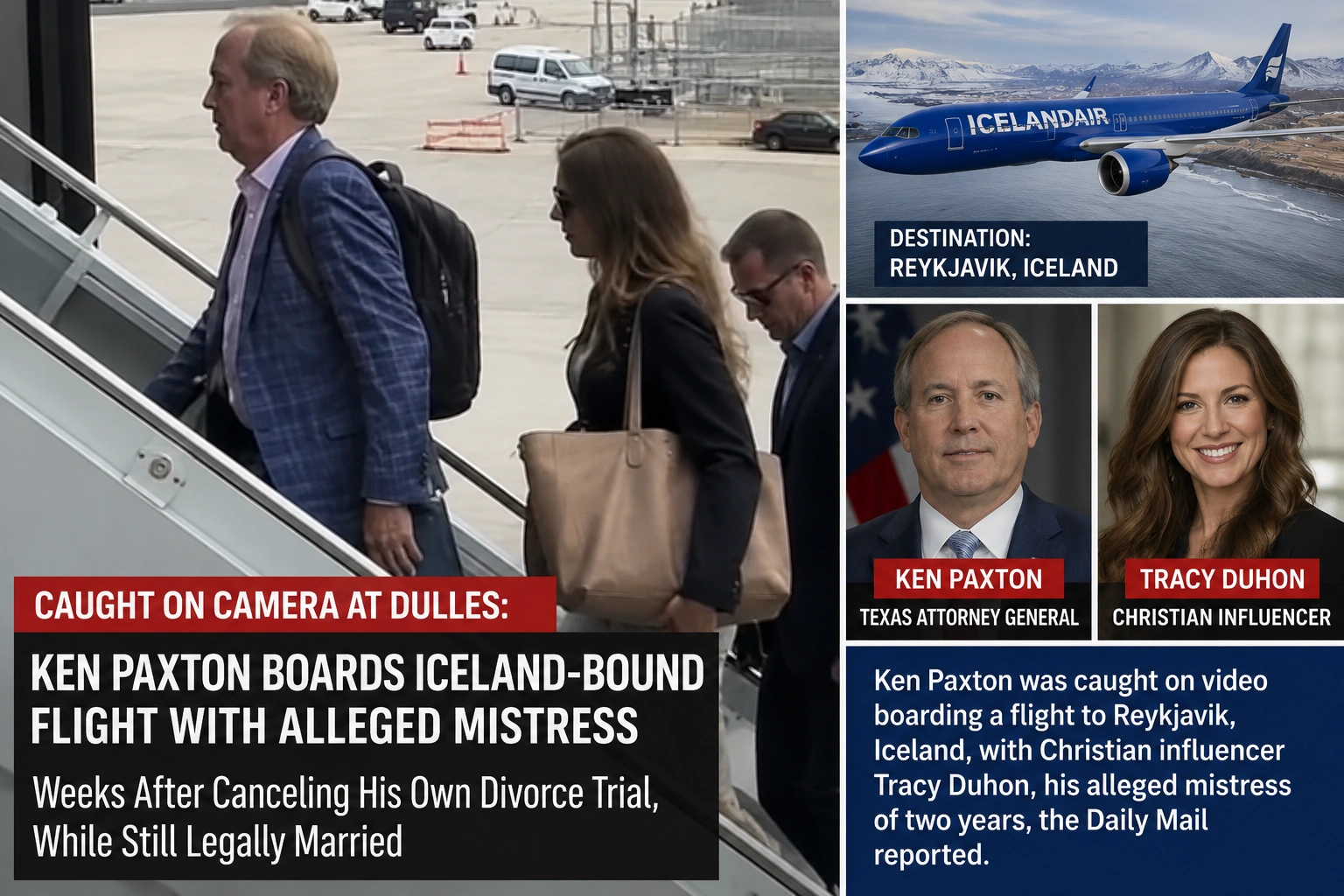 Caught on Camera at Dulles: Ken Paxton Boards Iceland-Bound Flight With Alleged Mistress Weeks After Canceling His Own Divorce Trial, While Still Legally Married