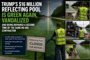 Trump's $16 Million Reflecting Pool Is Green Again, Vandalized and Being Repaired a Second Time by the Same No-Bid Contractor