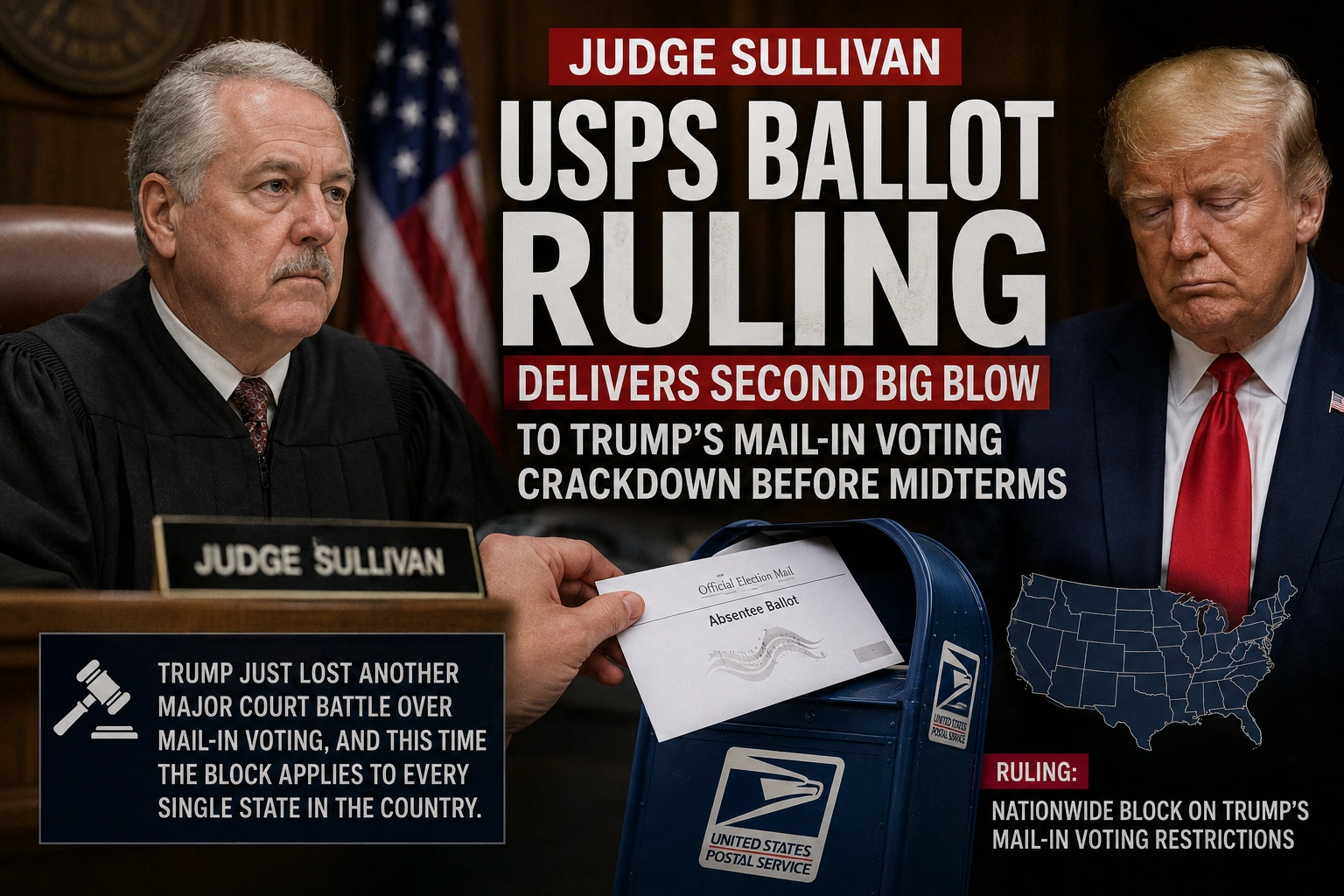Judge Sullivan USPS Ballot Ruling Delivers Second Big Blow to Trump's Mail-In Voting Crackdown Before Midterms