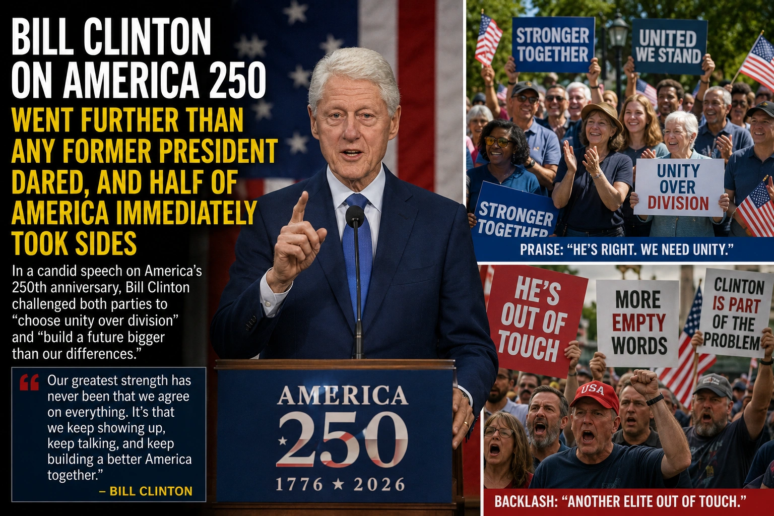 Bill Clinton on America 250 Went Further Than Any Former President Dared, and Half of America Immediately Took Sides