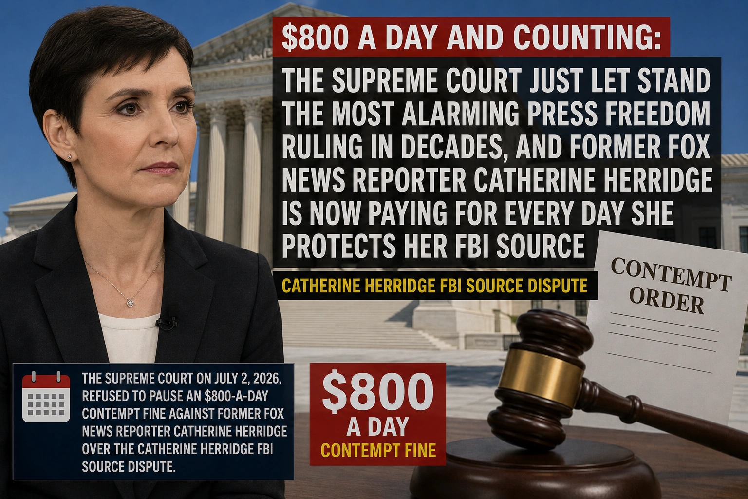 $800 a Day and Counting: The Supreme Court Just Let Stand the Most Alarming Press Freedom Ruling in Decades, and Former Fox News Reporter Catherine Herridge Is Now Paying for Every Day She Protects Her FBI Source - Catherine Herridge FBI Source Dispute